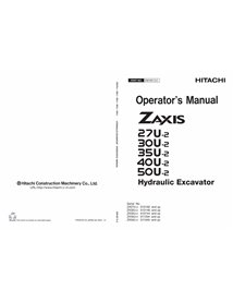 HITACHI-EM1M722-OM Manuel de l'opérateur pdf de la pelle hydraulique Hitachi ZX27U-2, ZX30U-2, ZX35U-2, ZX40U-2, ZX50U-2