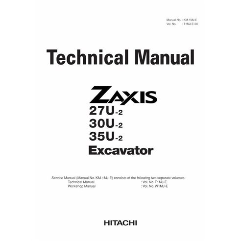 Manuel technique pdf de la pelle hydraulique Hitachi ZX27U-2, ZX30U-2, ZX35U-2 - Hitachi manuels - HITACHI-T1MJE00-EN
