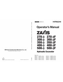 Hitachi 27U-3, 30U-3, 35U-3, 40U-3, 50U-3, SN 20171 et plus. manuel de l'opérateur pdf pour pelle hydraulique - Hitachi manue...