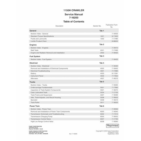 Manual de serviço em pdf do buldôzer Case 1150H - Case manuais - CASE-7-16200R0-SM-EN