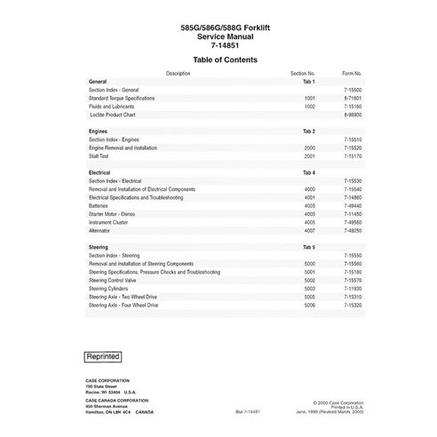 CASE-7-14851-SM Manual de serviço em pdf da empilhadeira Case 585G, 586G, 588G