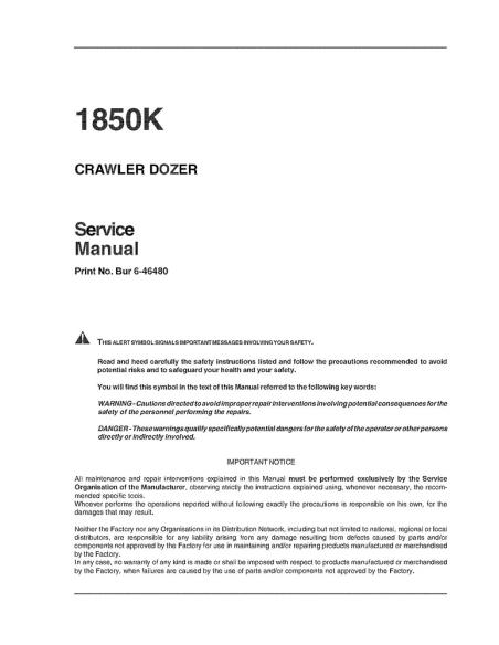Manuel d'entretien pour bulldozer sur chenilles Case 1850K - Cas manuels - CASE-6-46480