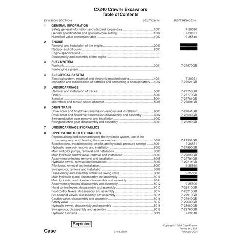 Manuel d'entretien pdf de l'excavatrice Case CX240 - Case manuels - CASE-7-29051-SM-EN