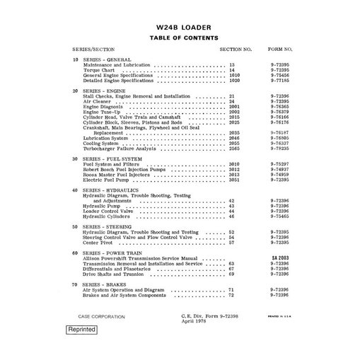 Manuel d'entretien pdf de la chargeuse sur pneus Case W24B - Case manuels - CASE-9-72398-SM-EN
