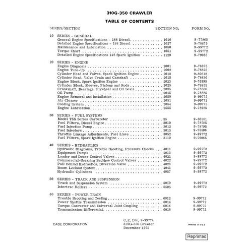 Manuel d'entretien PDF du bouteur sur chenilles Case 310G-350 - Case manuels - CASE-9-99774-SM-EN