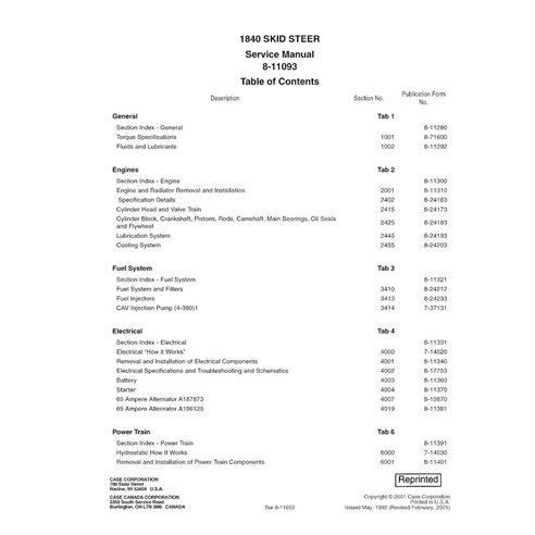 Manual de servicio del cargador compacto Case 1840 en pdf - Case manuales - CASE-8-11093-SM-EN