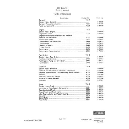 Manuel d'entretien pdf du bouteur sur chenilles Case 650 - Case manuels - CASE-8-11261-SM-EN