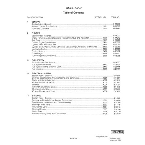 Manual de servicio en pdf del cargador de ruedas Case W14C - Case manuales - CASE-8-11771-SM-EN
