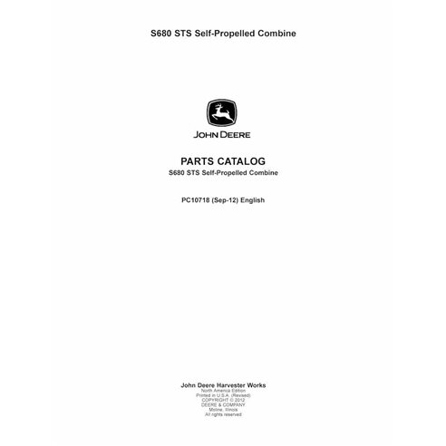 John Deere S680 STS combina catálogo de peças em pdf - John Deere manuais - JD-PC10718-EN