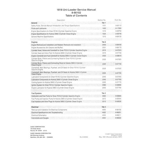 Manual de servicio del cargador compacto Case 1818 en pdf - Case manuales - CASE-8-66102-SM-EN