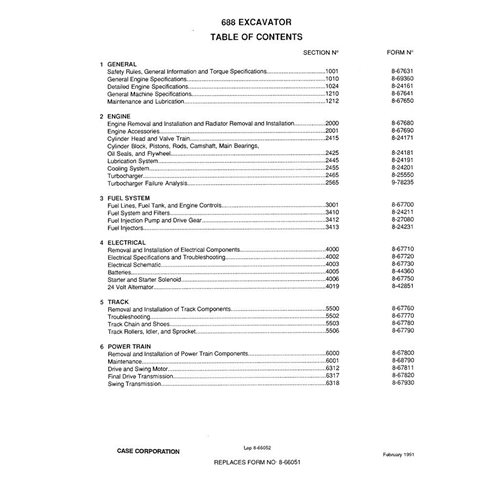 Manuel d'entretien pdf de l'excavatrice Case 688 - Case manuels - CASE-8-66052-SM-EN