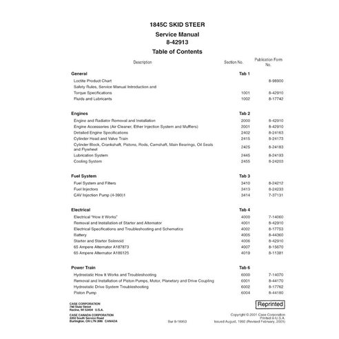 Manual de servicio en pdf del cargador compacto Case 1845C - Case manuales - CASE-8-42913-SM-EN