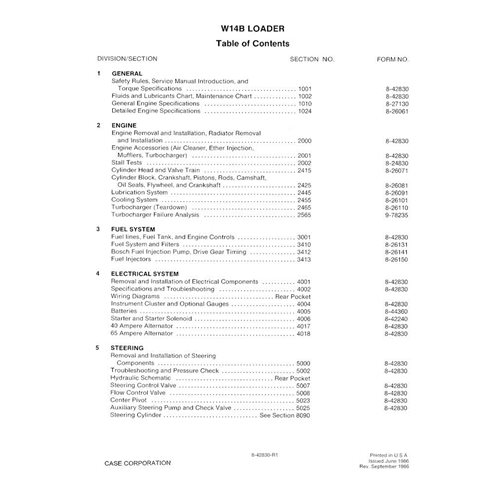 Manual de servicio en pdf del cargador de ruedas Case W14B - Case manuales - CASE-8-42830-SM-EN