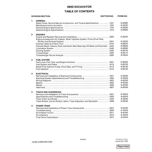Manual de servicio pdf de la excavadora Case 880D - Case manuales - CASE-8-42240-SM-EN