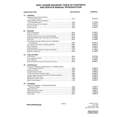 Manuel d'entretien pdf de la chargeuse-pelleteuse Case 580C - Case manuels - CASE-9-66018-SM-EN
