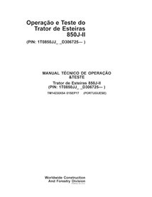 Manual técnico de operação e teste do trator de esteira John Deere 850J-II em pdf PT - John Deere manuais - JD-TM14230X54-PT