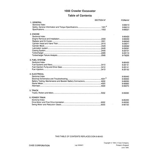 Manual de servicio pdf de la excavadora Case 1088 - Case manuales - CASE-8-86382R0-SM-EN
