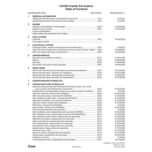Manuel d'entretien pdf de l'excavatrice Case CX330 - Case manuels - CASE-9-53592-SM-EN