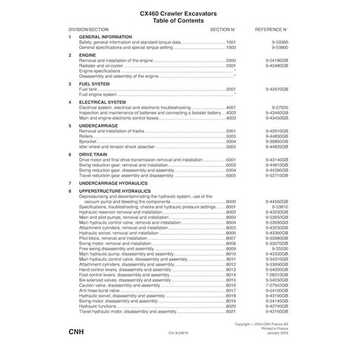Manual de serviço em pdf da escavadeira Case CX460 - Case manuais - CASE-9-53601-SM-EN