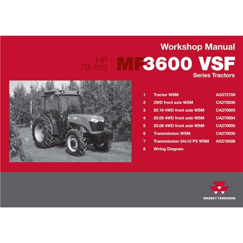 Manuel de réparation pdf pour tracteur Massey Ferguson 3615, 3625, 3630, 3635, 3640, 3645, 3650, 3660 VSF - Massey-Ferguson m...