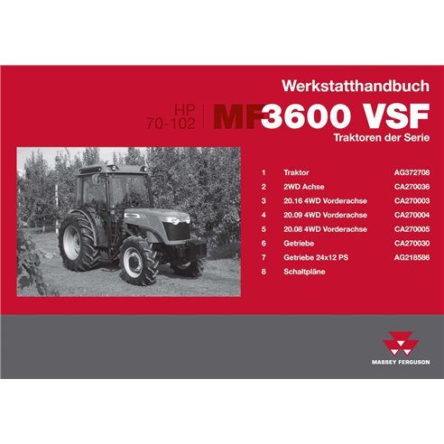 Manuel de réparation pdf pour tracteur Massey Ferguson 3615, 3625, 3630, 3635, 3640, 3645, 3650, 3660 VSF DE - Massey-Ferguso...