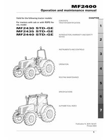 Manual de operação e manutenção do trator Massey Ferguson 2430, 2435, 2440 STD GE em pdf - Massey Ferguson manuais - MF-36761...