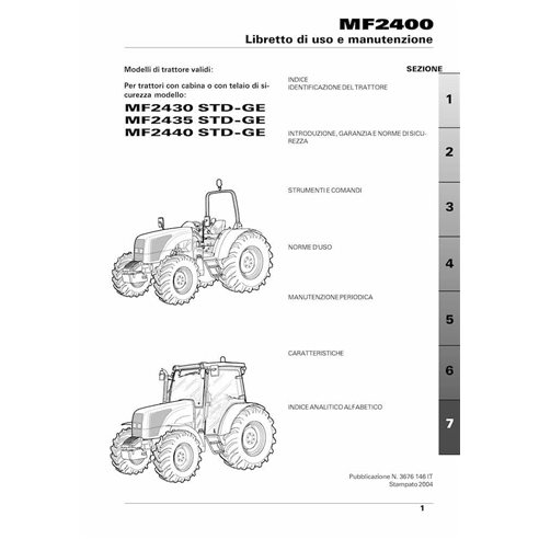 Manuel d'utilisation et d'entretien du tracteur Massey Ferguson 2430, 2435, 2440 STD GE pdf - Massey-Ferguson manuels - MF-36...