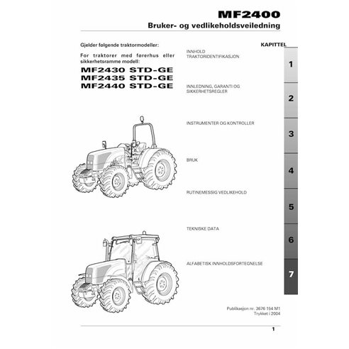 Tractor Massey Ferguson 2430, 2435, 2440 STD GE pdf manual de operación y mantenimiento NO - Massey Ferguson manuales - MF-36...