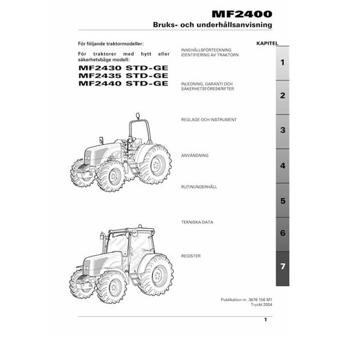 Manuel d'utilisation et d'entretien du tracteur Massey Ferguson 2430, 2435, 2440 STD GE pdf SV - Massey-Ferguson manuels - MF...