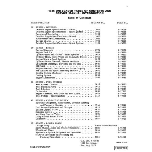 Case 1845 loader service manual - Case manuals