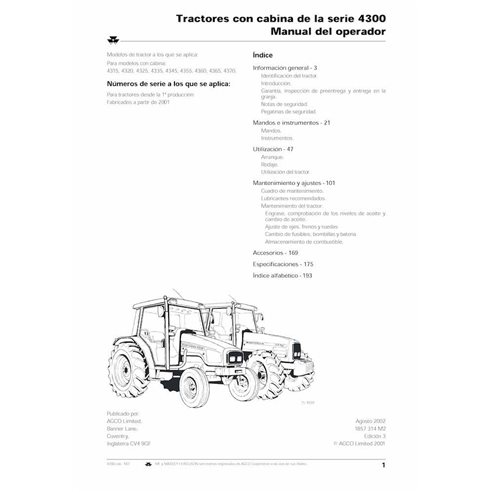 Manuel de l'opérateur pour tracteur Massey Ferguson 4315, 4320, 4325, 4335, 4345, 4355, 4360, 4365, 4370 pdf ES - Massey-Ferg...