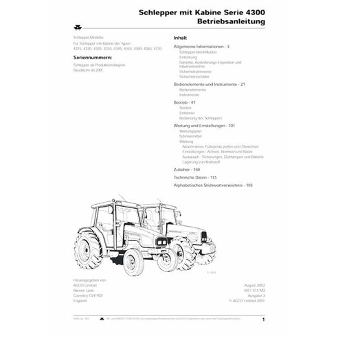 Massey Ferguson 4315, 4320, 4325, 4335, 4345, 4355, 4360, 4365, 4370 tractor pdf operator's manual DE - Massey Ferguson manua...