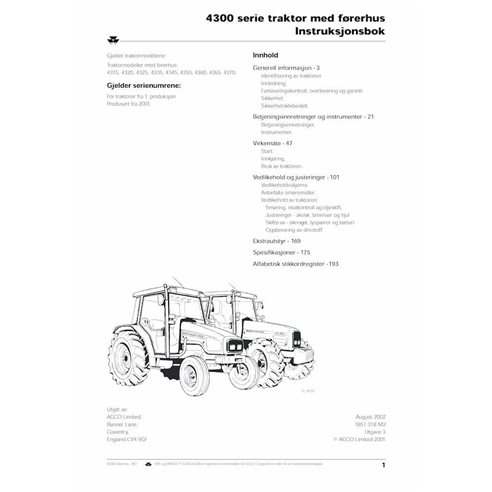 Massey Ferguson 4315, 4320, 4325, 4335, 4345, 4355, 4360, 4365, 4370 manual del operador del tractor pdf NO - Massey Ferguson...
