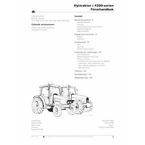 Massey Ferguson 4315, 4320, 4325, 4335, 4345, 4355, 4360, 4365, 4370 manual del operador del tractor pdf SV - Massey Ferguson...
