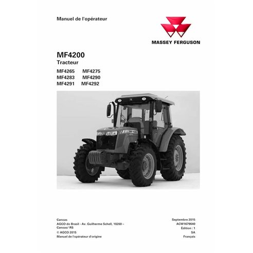Massey Ferguson 4265, 4283, 4291, 4275, 4290, 4292 trator pdf manual do operador FR - Massey Ferguson manuais - MF-ACW1679640...