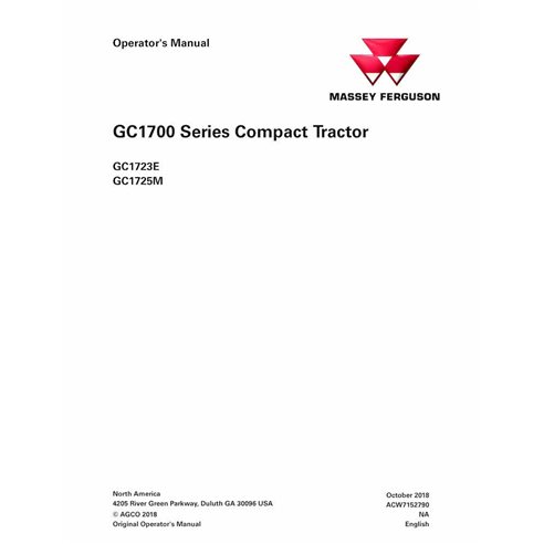 Manual do operador em pdf do trator Massey Ferguson GC1723E, GC1725M - Massey Ferguson manuais - MF-ACW7152790-EN