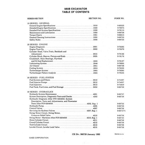 Manual de servicio pdf de la excavadora Case 980B - Case manuales - CASE-9-66739-SM-EN