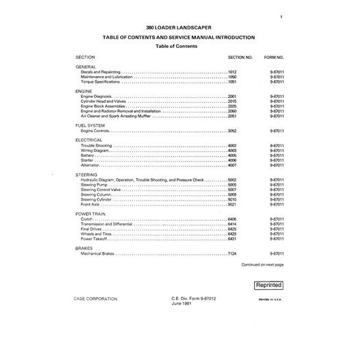 Manual de servicio del cargador Case 380 en pdf. - Case manuales - CASE-9-67012-SM-EN