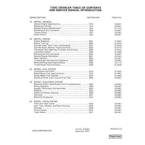 Manuel d'entretien pdf du bouteur sur chenilles Case 1150C - Case manuels - CASE-9-67861-SM-EN