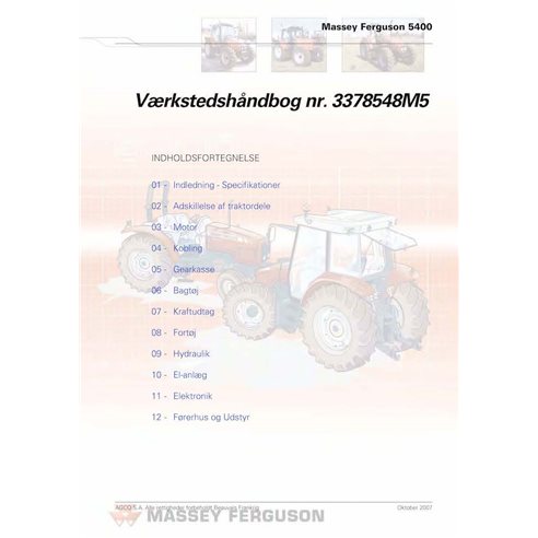 Massey Ferguson 5425, 5435, 5445, 5455, 5460, 5465, 5470, 5475, 5480 tracteur pdf manuel d'entretien d'atelier NL - Massey-Fe...