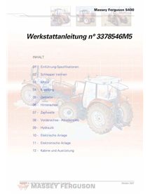 Massey Ferguson 5425, 5435, 5445, 5455, 5460, 5465, 5470, 5475, 5480 tracteur pdf manuel d'entretien d'atelier DE - Massey-Fe...