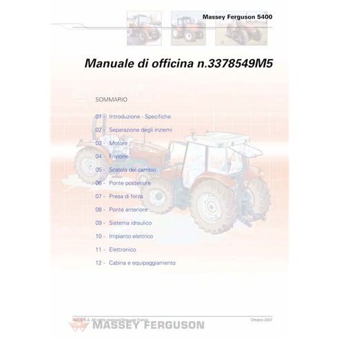 Massey Ferguson 5425, 5435, 5445, 5455, 5460, 5465, 5470, 5475, 5480 tracteur pdf manuel d'entretien d'atelier informatique -...