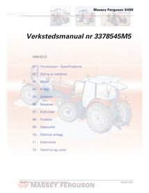 Massey Ferguson 5425, 5435, 5445, 5455, 5460, 5465, 5470, 5475, 5480 tracteur pdf manuel d'entretien d'atelier NON - Massey-F...