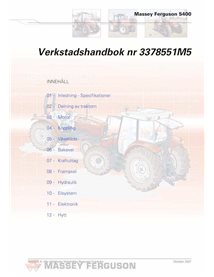 Massey Ferguson 5425, 5435, 5445, 5455, 5460, 5465, 5470, 5475, 5480 tracteur pdf manuel d'entretien d'atelier SV - Massey-Fe...