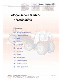 Massey Ferguson 5425, 5435, 5445, 5455, 5460, 5465, 5470, 5475, 5480 tracteur pdf manuel d'entretien d'atelier TR - Massey-Fe...