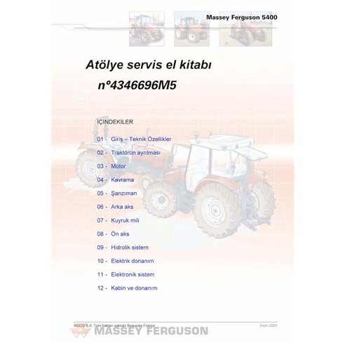 Massey Ferguson 5425, 5435, 5445, 5455, 5460, 5465, 5470, 5475, 5480 tracteur pdf manuel d'entretien d'atelier TR - Massey-Fe...