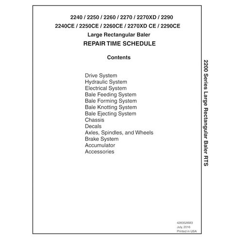 Calendario de reparación en PDF de empacadoras Massey Ferguson 2240, 2250, 2260, 2270, 2270XD y 2290 - Massey Ferguson manual...