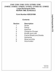 Calendario de reparación en PDF de empacadoras Massey Ferguson 2140, 2150, 2160, 2170, 2170XD y 2190 - Massey Ferguson manual...