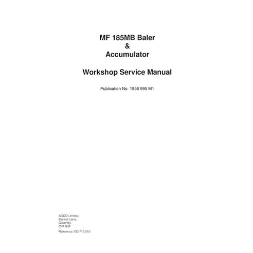 Manual de serviço de oficina em pdf da enfardadeira Massey Ferguson 185 - Massey Ferguson manuais - MF-1856995M1-WSM-EN