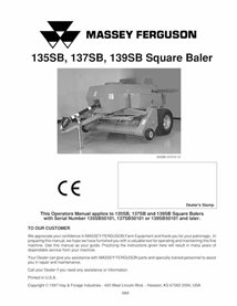 Manuel d'utilisation pdf des presses à balles Massey Ferguson 135SB, 137SB, 139SB - Massey-Ferguson manuels - MF-700716775B-O...